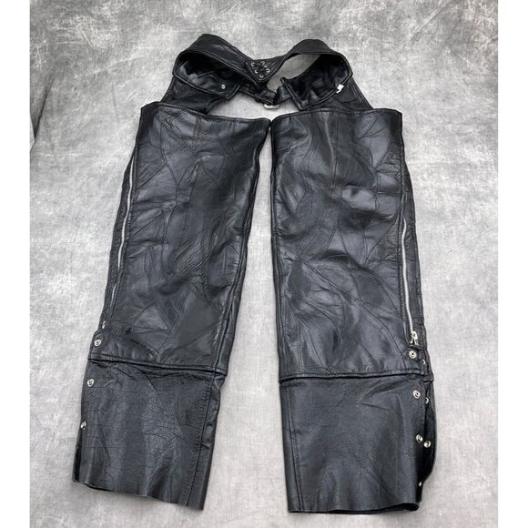 Unbranded Chaps Adult Medium Black Leather Patchwork Buckle Lace Up Zip VTG - Picture 5 of 11